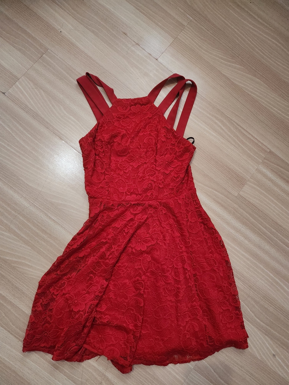 B Darlin Red Lace Halter Mini Dress